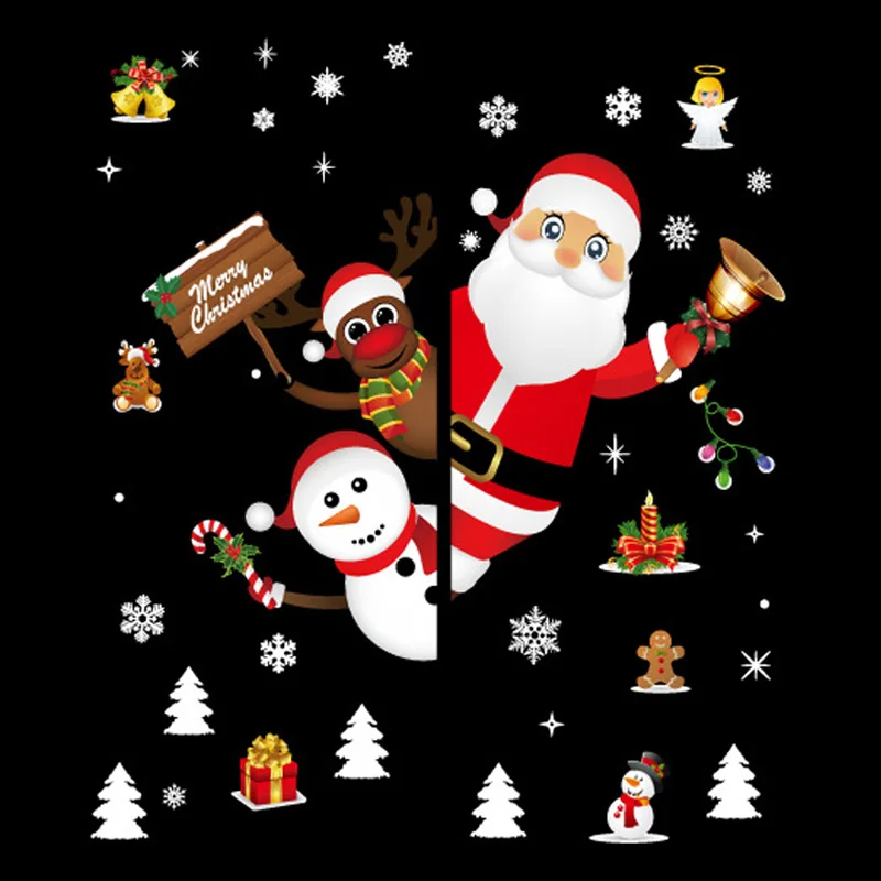 Мультяшные рождественские наклейки для оконной витрины, съемный Санта Клаус наклейка «Снеговик», клей ПВХ, Новогодняя стеклянная Фреска, домашний декор