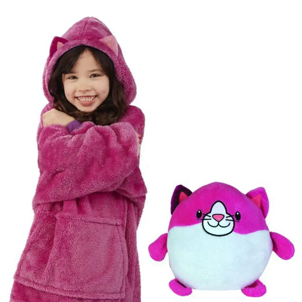 New 4 Styles Soft Children's Blanket Sweatshirt Pet Shaped Wearable Hoodie Nightdress Oversized Sweatshirt Winter Home Service - Color: Red