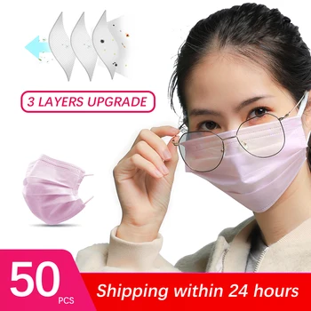 

10/20/50/100pcs Disposable Pink cotton Masks Mouth Mask Face Mask Earloop Activated