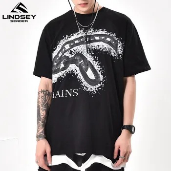 

2020 Big Chains Print Men Hip Hop Tshirt Boys Streetwear Tshirt Cotton O-neck Tops Tees Short Sleeve Harajuku Men Fashion Tshirt
