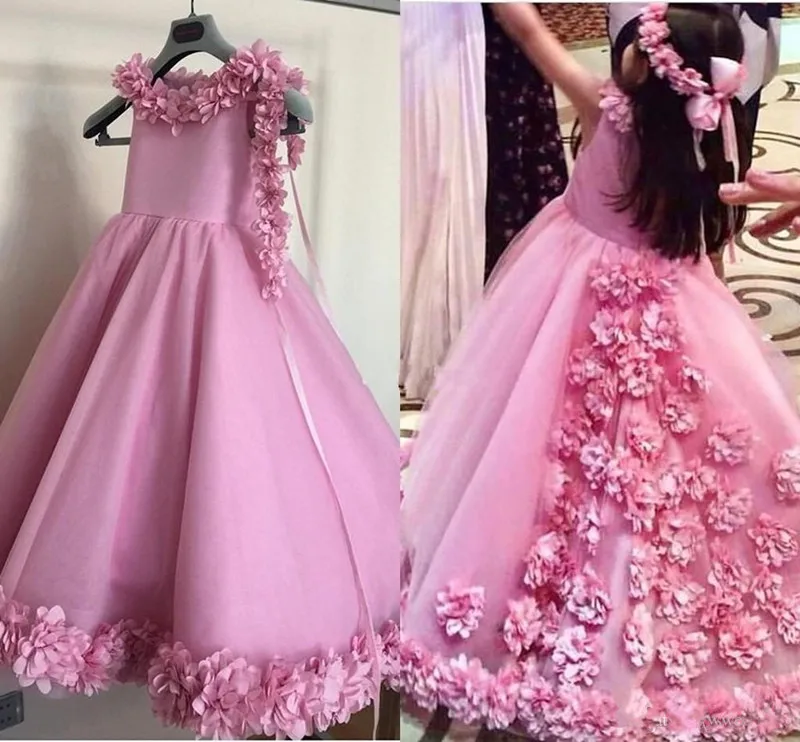 Ярко-розовое фатиновое платье с цветочным рисунком для девочек, с 3D цветочной аппликацией, без рукавов, на заказ, праздничное высококачественное вечернее платье для девочек, детское платье для выпускного вечера - Цвет: Розовый