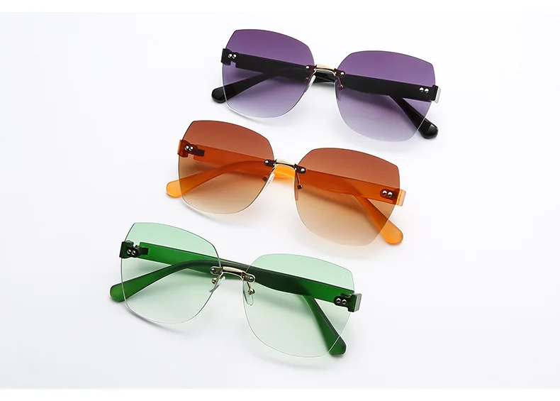 Oulylan Fashion Rimless Sunglasses Women 2022 Luxury Brand Designer Gradient Sun Glasses for Ladies Trimming Frameless Eyewear big square sunglasses