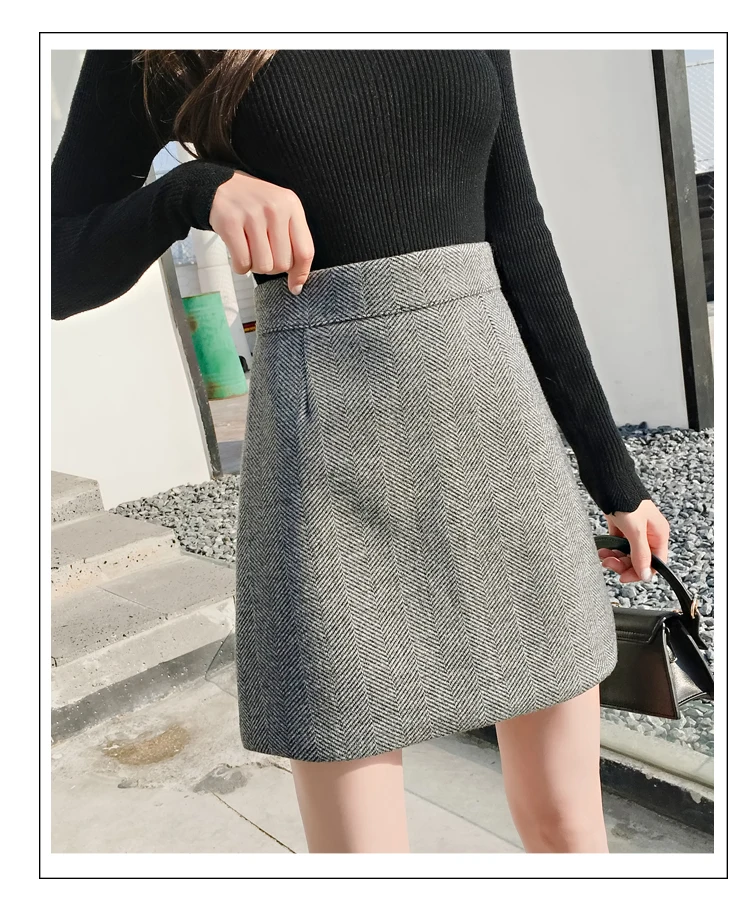 REALEFT New Arrival Autumn Winter Women Casual Mini Skirts High Waist Warm Woolen A-Line Sexy Short Skirts Female