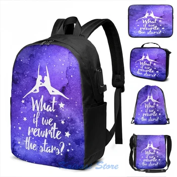 

Greatest Showman Rewrite the Stars Watercolour Galaxy USB Charge Backpack men School bags Women bag Travel laptop bag