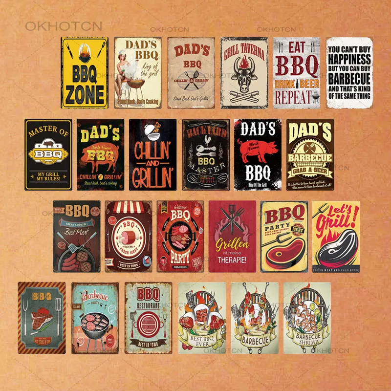 DAD'S BBQ вечерние Металлические Оловянная табличка для декора стен барбекю бара
