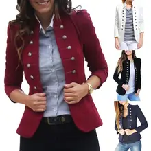 Chaqueta entallada de cuello alto con doble botonadura para mujer, chaqueta entallada de oficina, Color sólido, gran oferta, Otoño, 80%