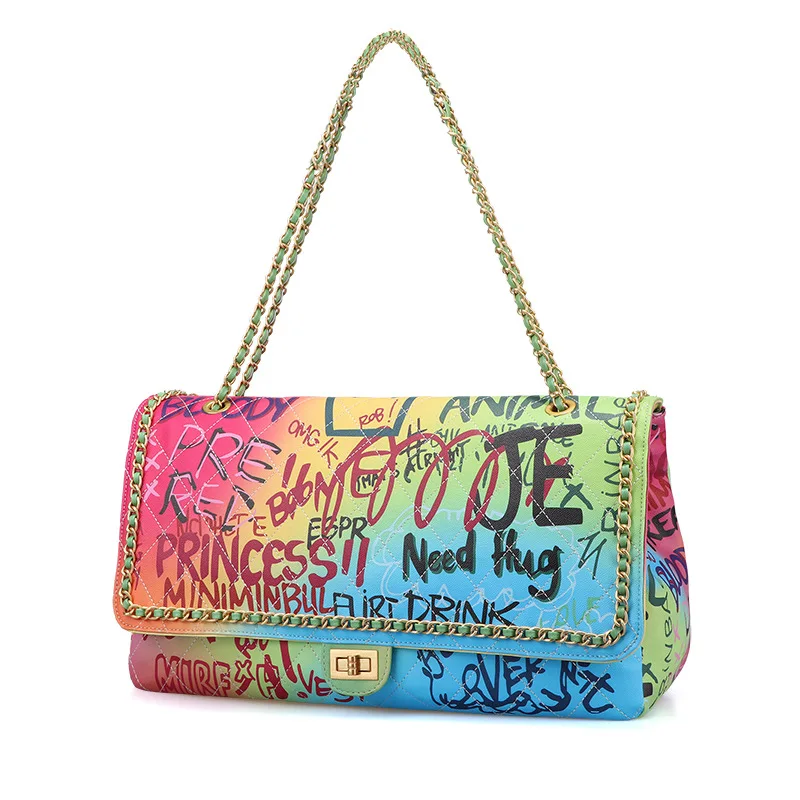 

Super Big Capacity 41 cm Colored Doodle Bag for Women Quality PU Leather Handbag Famous Brand Chain Crossbody Shoulder Bags B097