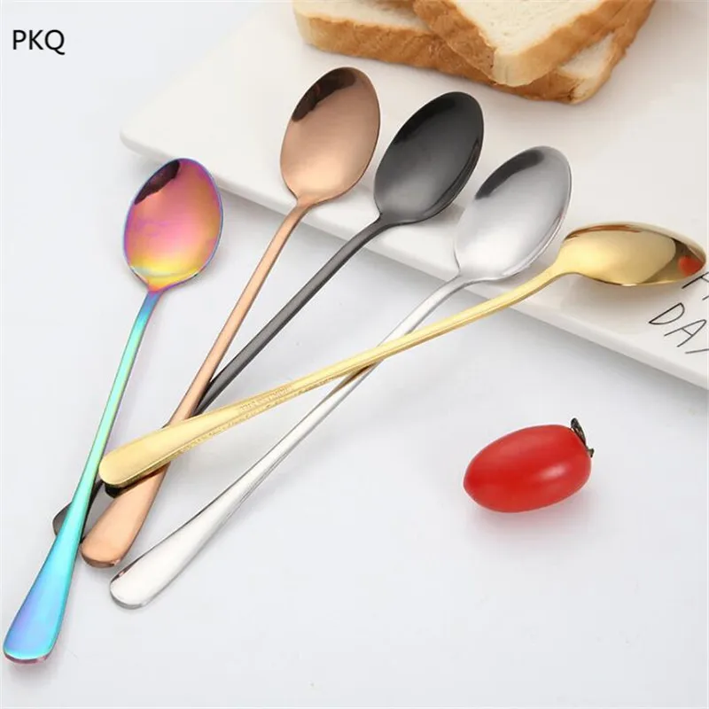 

2019 New Round head long handle Colorful Spoon Long Handle Spoons Flatware Coffee Drinking Tools Kitchen Gadget Teaspoons