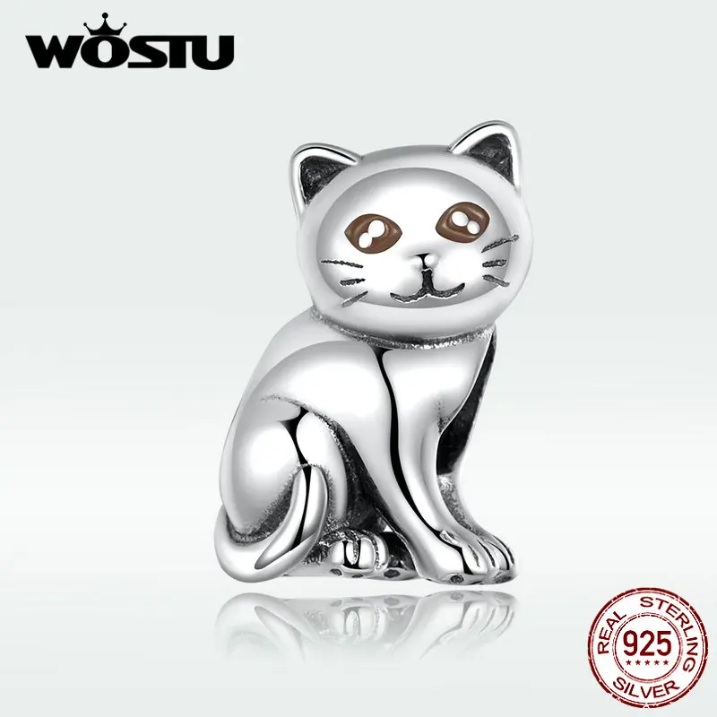 WOSTU новый подлинный 925 пробы серебряный милый маленький котенок бусины Chams Fit Chram