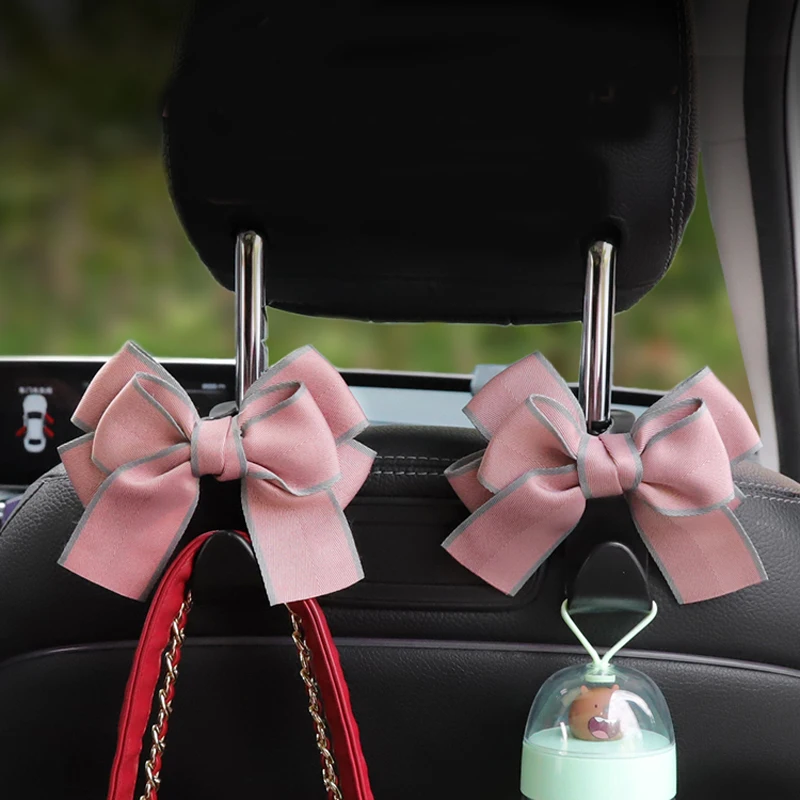 

2 Pack Universal Seat Back Organizers Cute Bowknot Car Headrest Bag Hangers Strong Durable Auto Back Seat Storage Holder Hooks