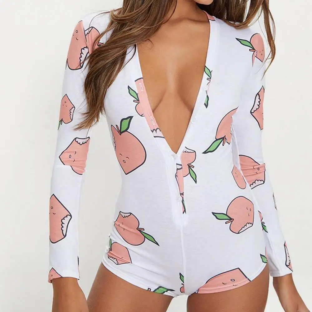 Женский комбинезон, модный сексуальный Pepper Peach Print, v-образный вырез, длинный рукав, шорты, комбинезон, combinaison femme pantalon W