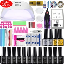 Набор для ногтей 48 Вт/54 Вт/36 Вт маникюрный набор для маникюра 12 Цветной Гель-лак Удлинительный УФ-гель маникюрные наборы электрическая ручка для маникюра
