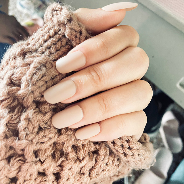 Khaki Pure Color Frosted Ballet matte Fake Nail press on Wearable Detachable Nail Tip Long Healthy full cover for Girl