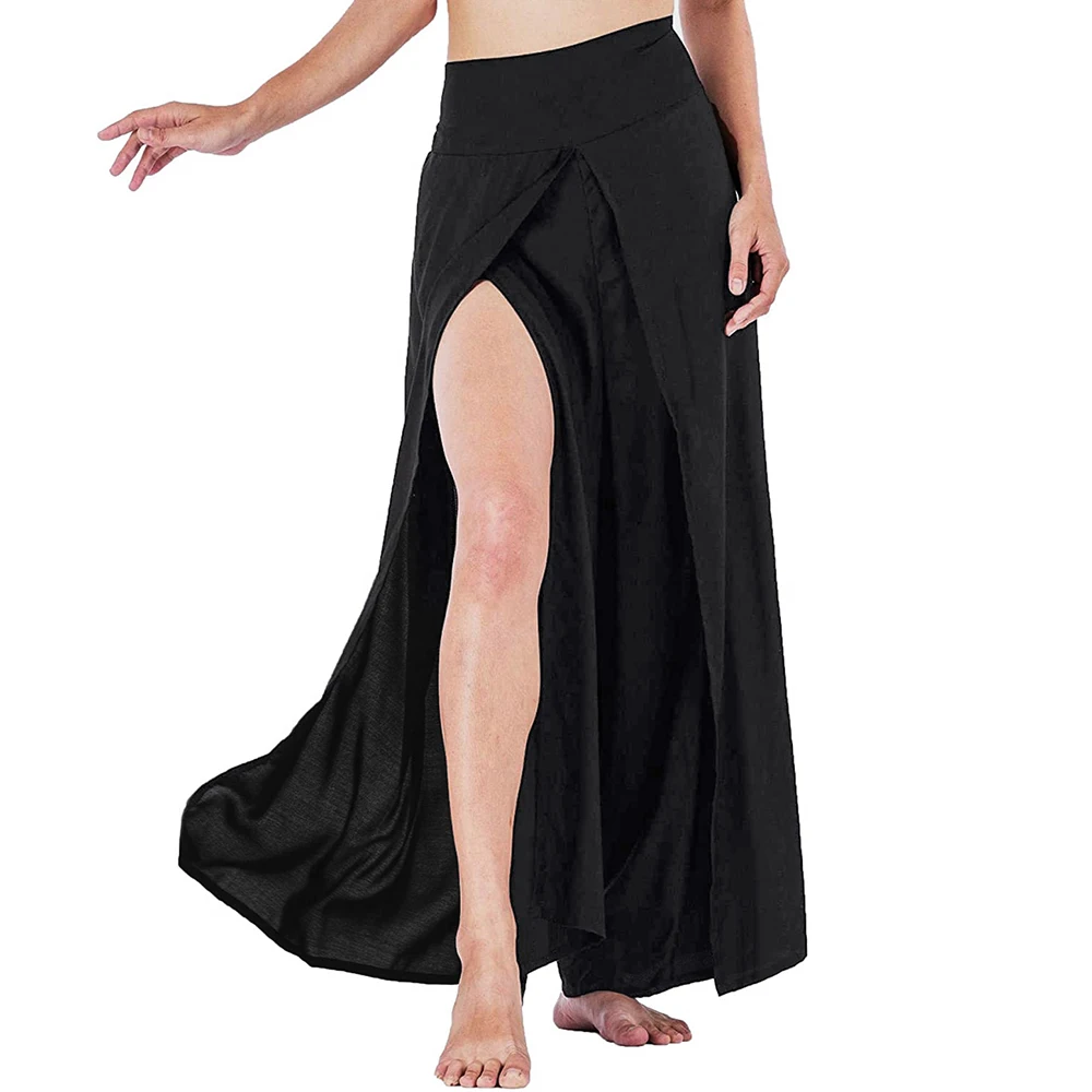 

Women Harem Pants Slit Wide Leg Yoga Pants Casual Fashion Simple Solid Color Hippie Pants