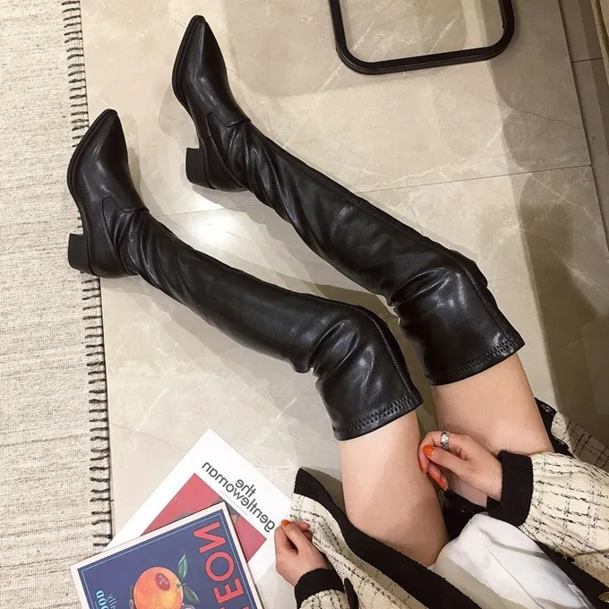 

2019 Autumn Sharp Boots Woman Trend Overknee Thick Boots With With Woman Boots