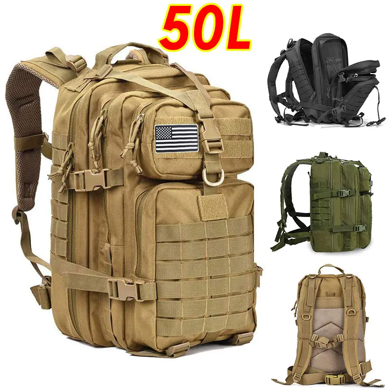 Military Tactical Backpack Travel-Bag Camping Rucksack Army Hunting Outdoor Hiking 50L