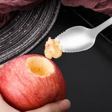 Ложка-скребок грейпфрута из нержавеющей стали с зубчатыми краями и длинной ручкой для кухни MU