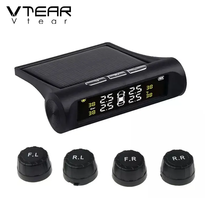 Vtear universal Smart Car TPMS Tyre Pressure Monitoring System Solar Power Digital LCD Display Auto Security Alarm Systems parts