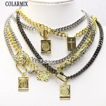 

4 Strand Square Charms Collar Handmade Punk necklace Hip Pop Jewelry choker Fashion jewelry9638
