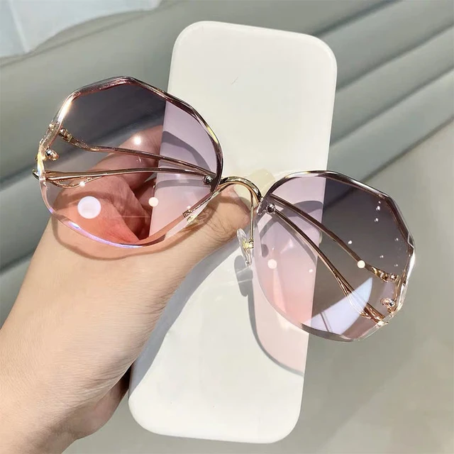 Tea Gradient Sunglasses Women Ocean Water Cut Trimmed Lens Metal
