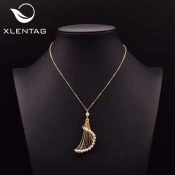 

XlentAg Natural Fresh Water Pearls Pendant Long Necklace For Women Girl Lovers' Engagement Party Gift Fine Jewelry 2020 GN0166