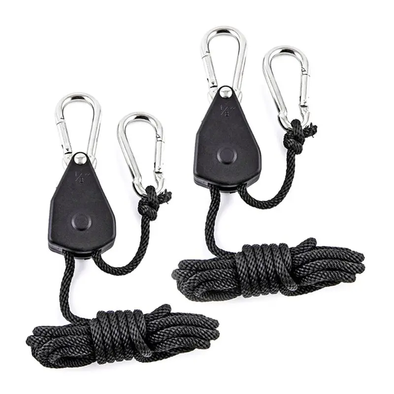 

2pcs 1/8" Pulley Rope Ratchet 150lb Heavy Locking Hanger Lifting Lanyard for Tent Room Fan Grow Plant Camping Hiking X4YD