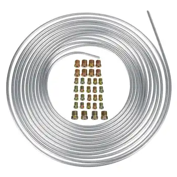 

25ft 7.62m Roll Tube Coil of 3/16" OD Copper Nickel Brake Pipe Hose Line Piping Tube Tubing Silver Zinc With 16 Pcs Tube Nuts