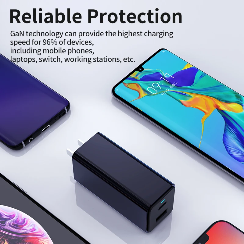 USB C Wall Charger 65W Fast Portable 2 Port