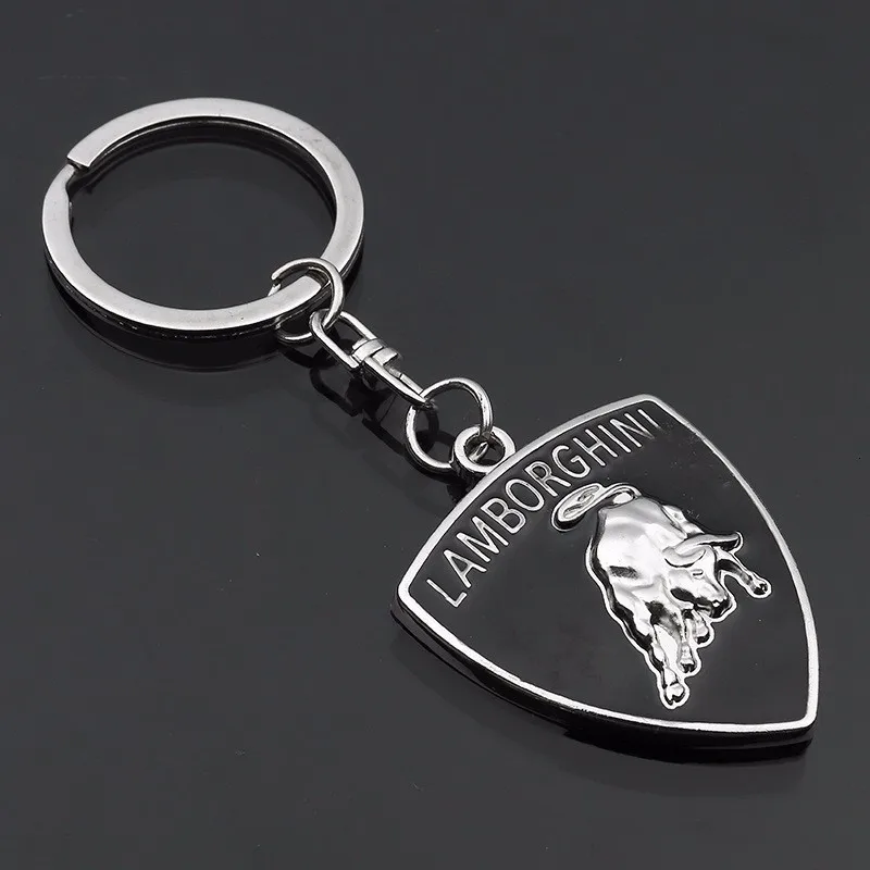 

High-end 4s shop gift pendant black oil drop metal keychain for Lamborghini car logo men and women waist hanging key chain ring