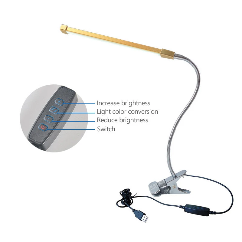 

Dimming Adjustable Table Desk Lamp Usb Powered Flexible Led Light Clip Eye Protection Work Reading Bedroom