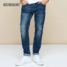KUEGOU осенние хлопковые синие обтягивающие джинсы для мужчин, уличная одежда, брендовые облегающие джинсовые штаны для мужчин, хип-хоп Стрейчевые новые брюки 2962