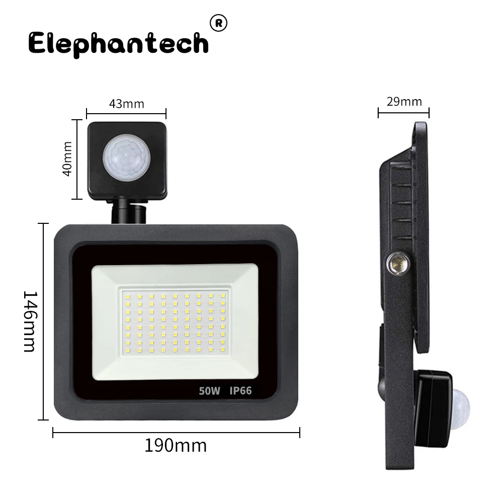 Sensor de movimiento PIR LED Proyector LED para exteriores Proyector LED 220V 100W 50W 30W 20W 10W Lámpara para exteriores Detector de movimiento