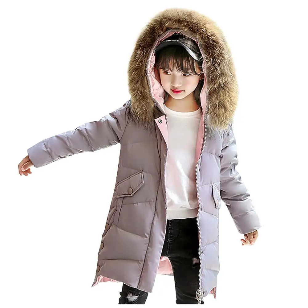 

New Hot Coat For Girls Winter Faux Fur Hooded Parka Down Coat Puffer children's Jacket Padded Overcoat Kid Clothes manteau fille