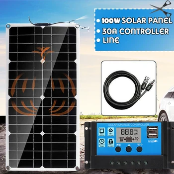 

100W Solar Panel 18V Solar Power Panel +Line + 30A Solar Charge Controller for Outdoor Camping Car Boat Solar Battery
