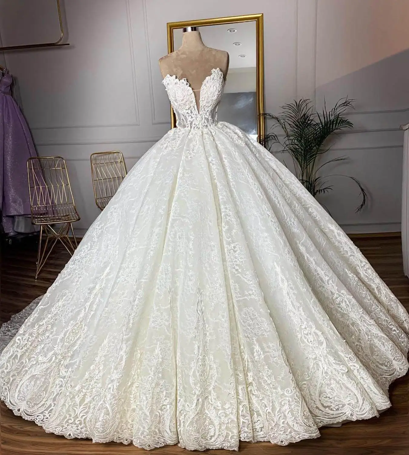 Vestido De Noiva, роскошное кружевное бальное платье свадебное платье с вырезом в форме сердца, Вышитое, кружевное свадебные платья