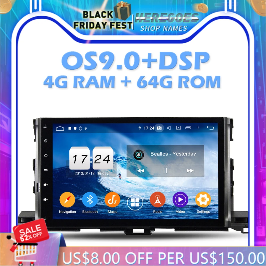 Автомобильный DVD-плеер IPS DSP Android 10 0 4 Гб ОЗУ 64 ПЗУ Wi-Fi 4G Bluetooth RDS радио GPS карта для Toyota