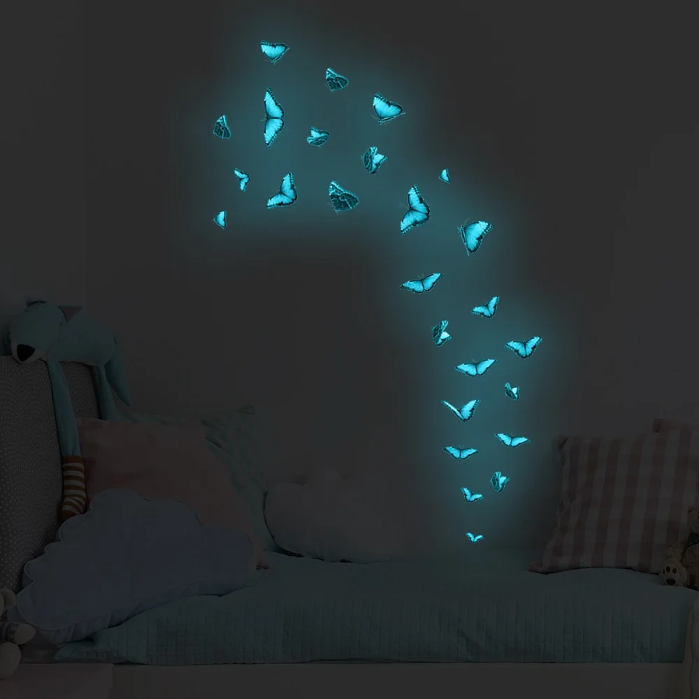 26Pcs adesivi fluorescenti blu farfalla bagliore nel buio adesivi creativi  farfalle luminose per camerette decorazioni murali per la casa - AliExpress