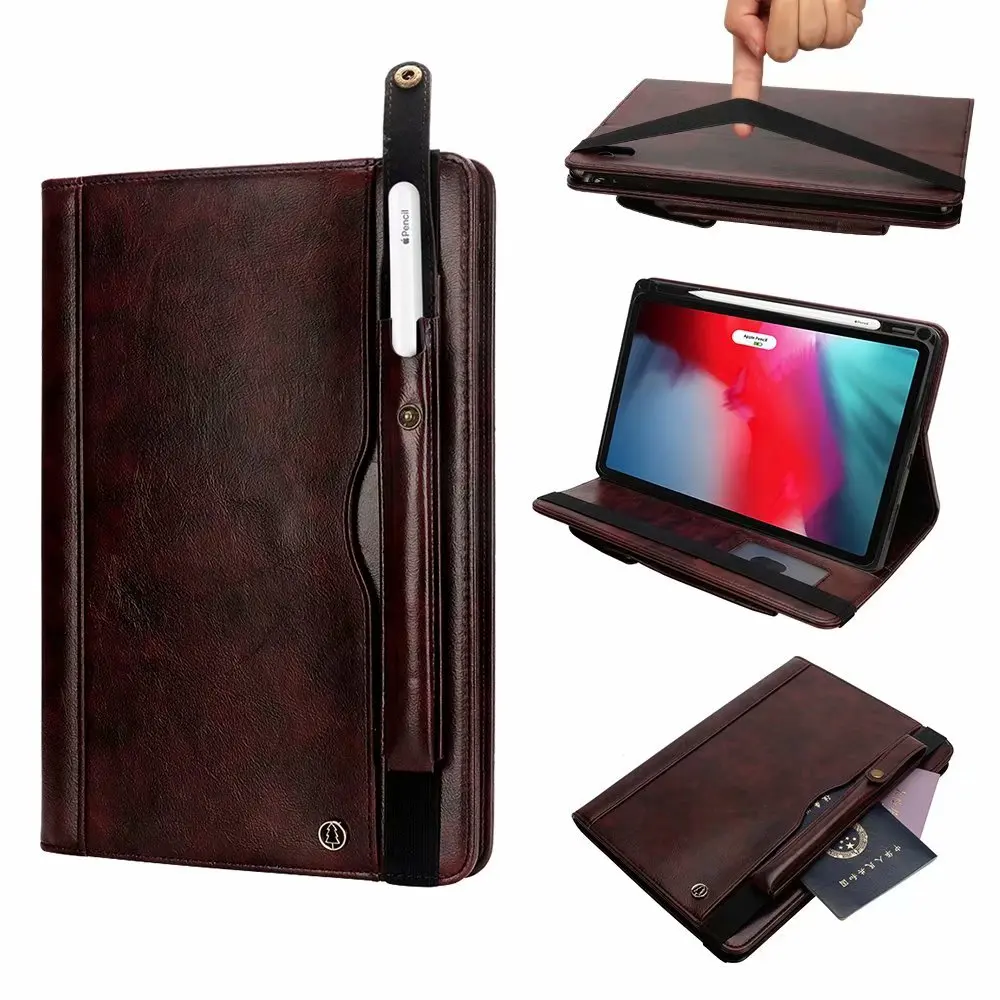 

Business Affairs Leather Support Pencil Charging Tablet Case for IPad Pro 11 2018 Holder Folio Stand Protective Wallet Cover+pen