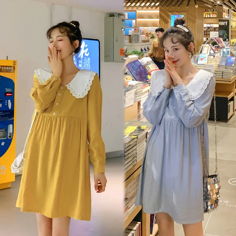 

2020 Pregnant Women Spring And Autumn Long-sleeved Dress Western Style Fairy Immortal Pregnant Women Nursing Double Purpose Mate