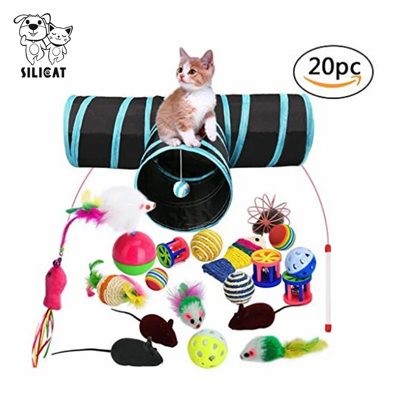 

Cat Toy Set Eva Rainbow Ball Steel Wire Fish T-connector Tunnel 20-Piece Combination Pet Supplies