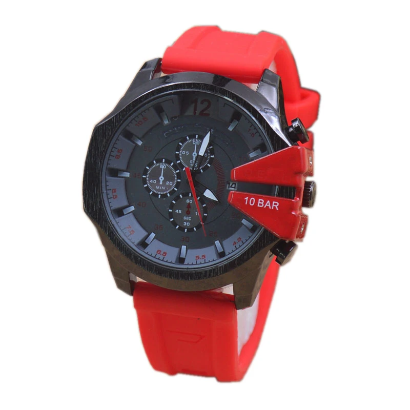 

Male Red Silica Gel Quartz Sports Watch Automatic Date Second Run Motion Multi-function Young Men Time Brand WristWatch