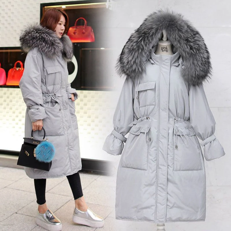 

Natural Large Raccoon Fur Women Jacket Warm Winter 2020 90% Duck Down parkas Windbreaker Hoooded casaco feminine LX1184