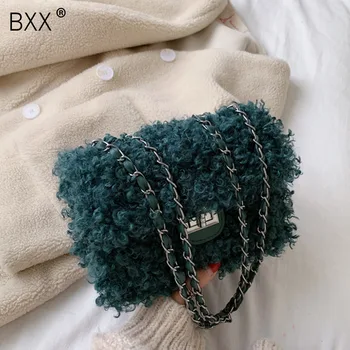 

[BXX] Faux Fur Small Soft Crossbody Bags For Women 2020 Winter Hand Bag Ladies Branded Trend Luxury Warm Shoulder Handbags HO769