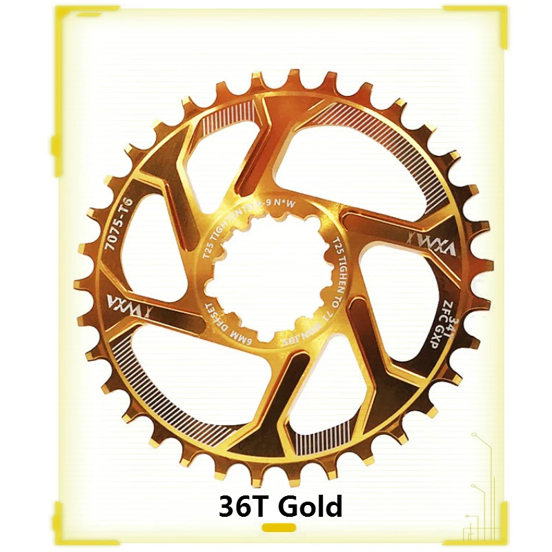 Велосипедная Звездочка VXM 30T 32T 34T 36T 38T узкая широкая велосипедная Звездочка для GXP XX1 X9 XO X01 CNC шатун со звездами для велосипеда запчасти - Цвет: 36T Gold