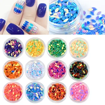

12pc Horse Eye Laser Glitter Sequin Colorful Waterdrop-shaped Flash Gel Paillette UV Bright Chrome Nail Accessories Box Gold DIY