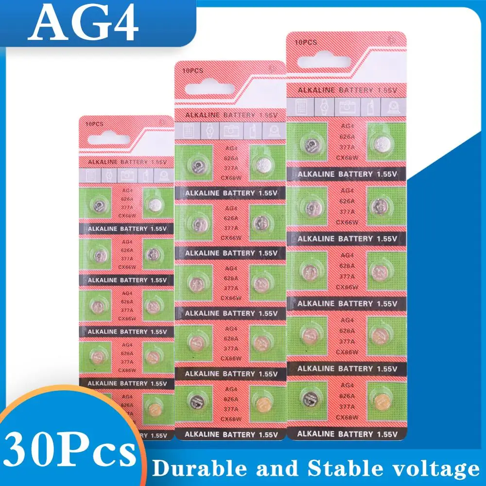 30 uds/Pack 3 AG4 LR626 377A pilas de botón SR626 LR66 177 celular moneda alcalina de la batería de 1,55 V CX66W para relojes de juguete remoto