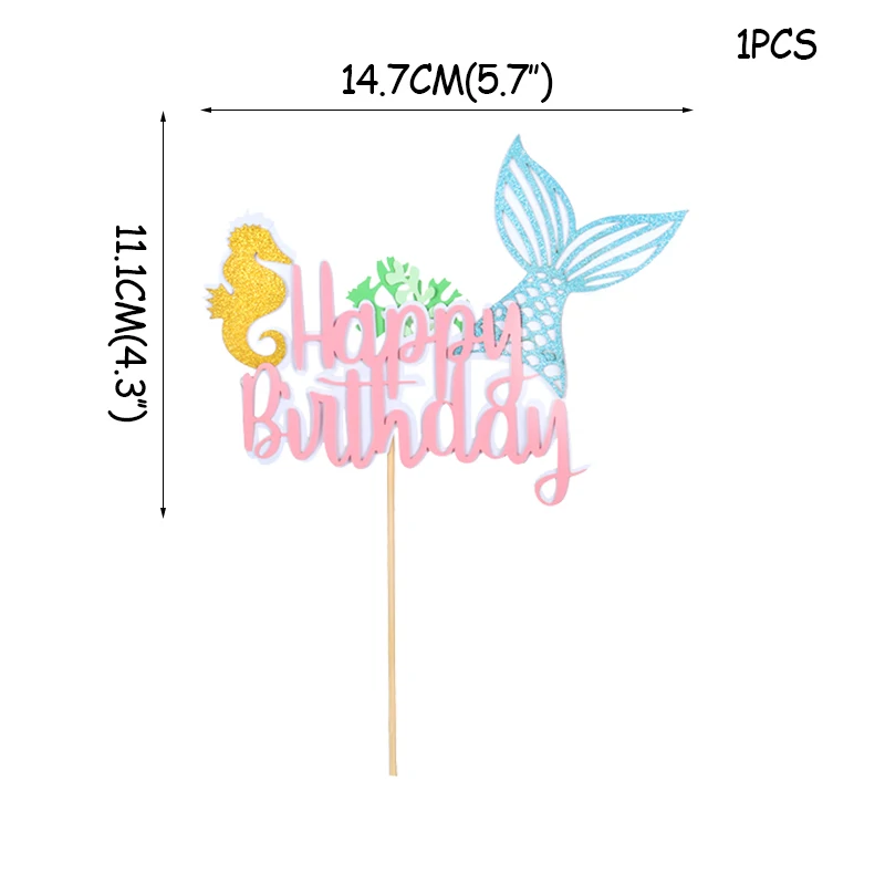 WEIGAO Русалочка топперы на торт для вечеринки Топпер для торта «С Днем Рождения» День Рождения украшения для вечеринки дети под водой вечерние принадлежности - Цвет: H