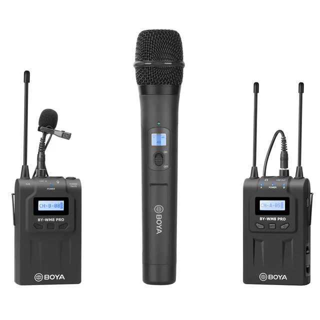 WHM8Pro and WM8ProK1 BOYA BY-WM8 Pro-K1 UHF Dual-Chann Беспроводной микрофон Системы 48 канала всенаправленный петличный микрофон для цифровой зеркальной видеокамеры - Цвет: WHM8Pro and WM8ProK1