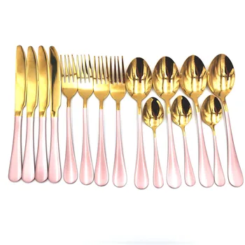

Kitchen Cutlery Set 18/10 Stainless Steel Tableware Spoon Set116pcs Pink Gold Cutlery Forks Knives Spoons Set Free Shipping