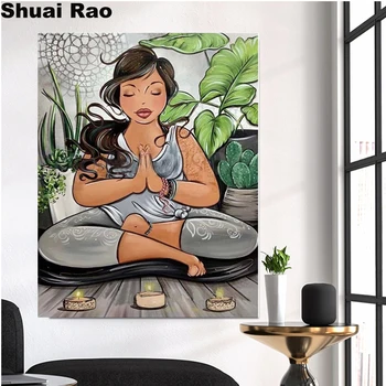 

Full square round diamond painting fat lady practicing yoga diamond embroidery 5D rhinestone mosaic diamond inlaid pattern,